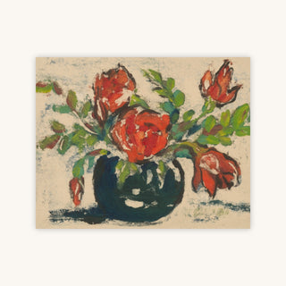 Red Flowers in a Black Vase — Primary Image
