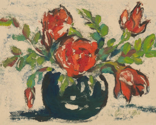 Red Flowers in a Black Vase
