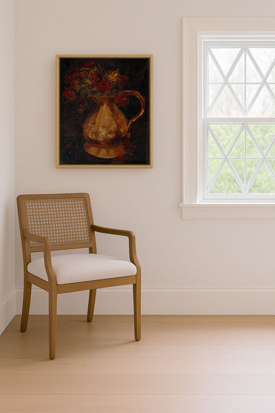 RED FLOWERS IN COPPER PITCHER - Museum Quality Art