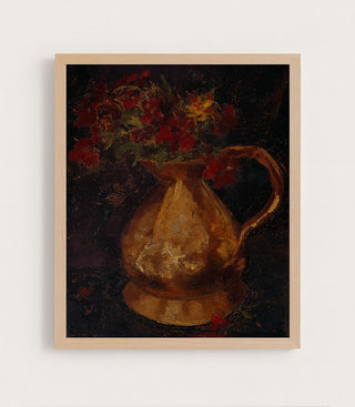 RED FLOWERS IN COPPER PITCHER - Museum Quality Art