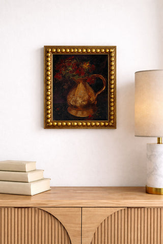 Red Flowers in Copper Pitcher