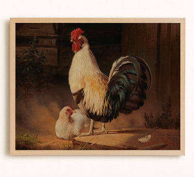 ROOSTER AND CHICKEN - Museum Quality Art