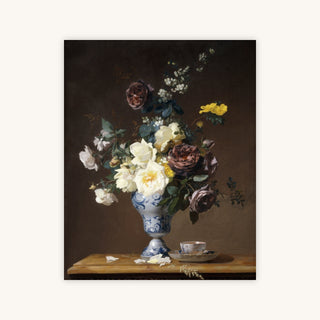 ROSES AND OTHER FLOWERS IN A BLUE AND WHITE VASE — Primary Image