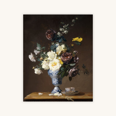 ROSES AND OTHER FLOWERS IN A BLUE AND WHITE VASE — Primary Image