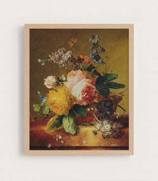 Roses and Other Flowers on a Ledge
