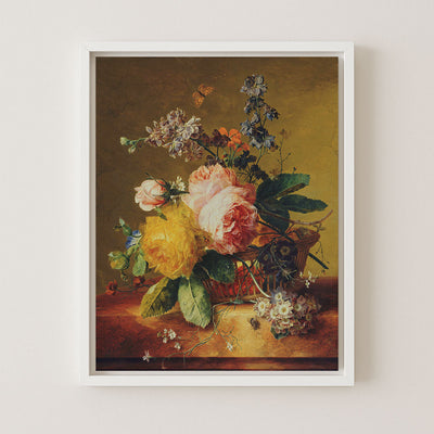 Roses and Other Flowers on a Ledge