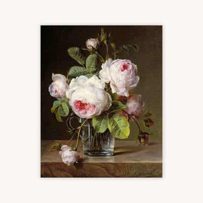 ROSES IN A GLASS VASE ON A LEDGE — Primary Image