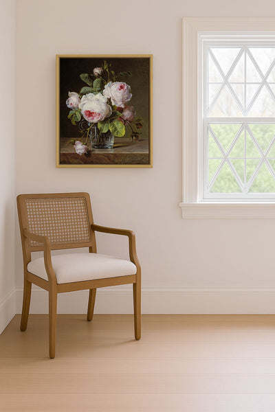 ROSES IN A GLASS VASE ON A LEDGE - Museum Quality Art