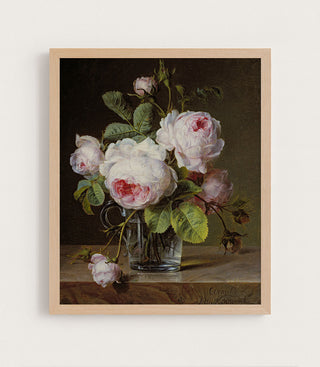 ROSES IN A GLASS VASE ON A LEDGE - Museum Quality Art