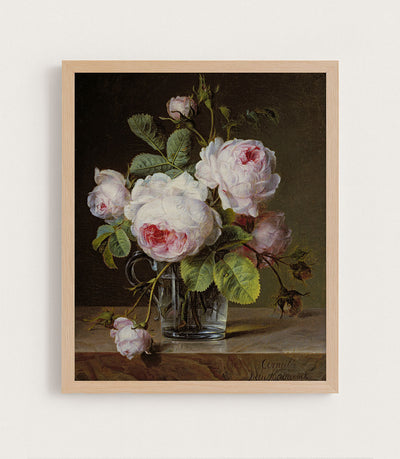 ROSES IN A GLASS VASE ON A LEDGE - Museum Quality Art