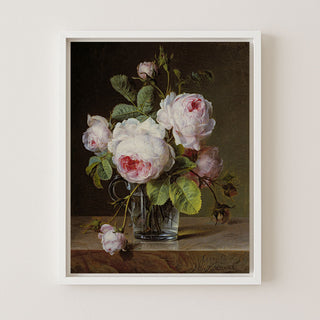 ROSES IN A GLASS VASE ON A LEDGE - Museum Quality Art