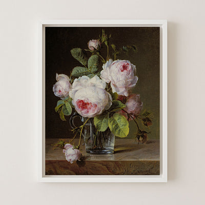 ROSES IN A GLASS VASE ON A LEDGE - Museum Quality Art