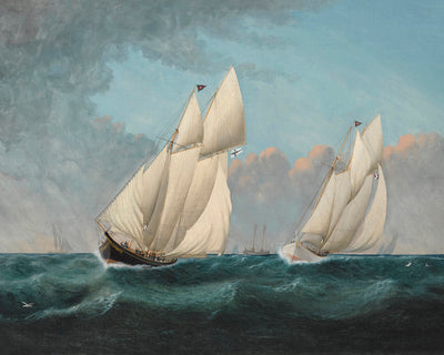 SCHOONER YACHTS RACING PALMER VS DREADNAUGHT - Museum Quality Art