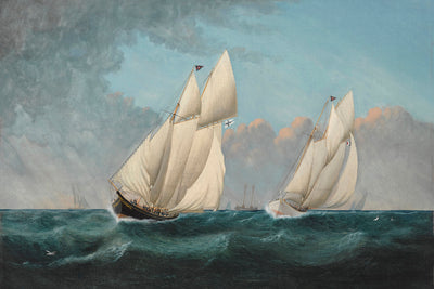 SCHOONER YACHTS RACING PALMER VS DREADNAUGHT - Museum Quality Art