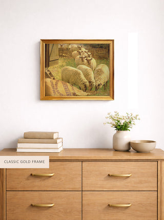 SHEEP FEEDING FROM AN UPTURNED GRAIN BAG - Museum Quality Art
