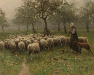 SHEPHERDESS WITH A FLOCK OF SHEEP