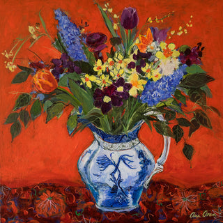 SPRING FLOWERS ON RED - Museum Quality Art