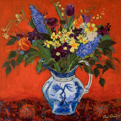 SPRING FLOWERS ON RED - Museum Quality Art