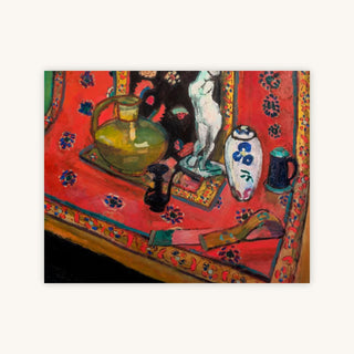 STATUETTE AND VASES ON AN ORIENTAL CARPET — Primary Image