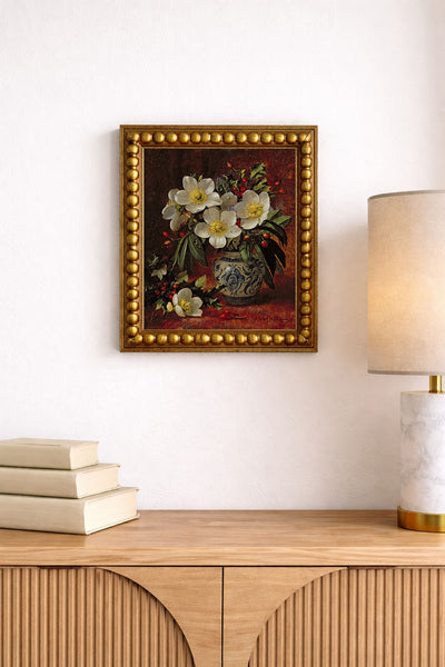 Still Life of Christmas Roses and Holly