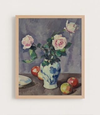 STILL LIFE OF ROSES IN A BLUE AND WHITE VASE - Museum Quality Art