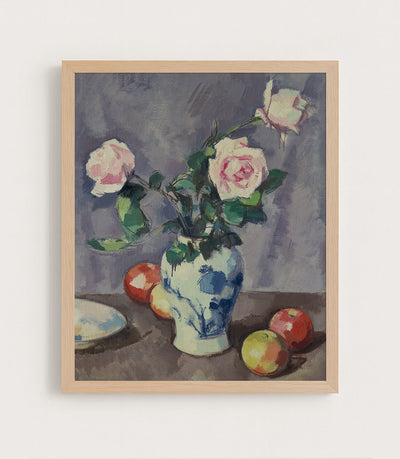 STILL LIFE OF ROSES IN A BLUE AND WHITE VASE - Museum Quality Art