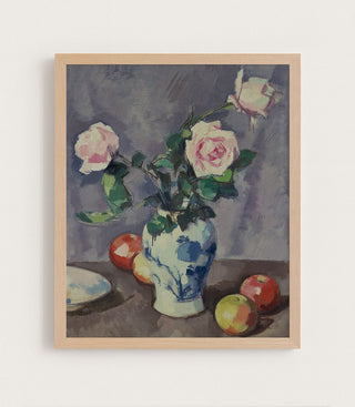 STILL LIFE OF ROSES IN A BLUE AND WHITE VASE - Museum Quality Art