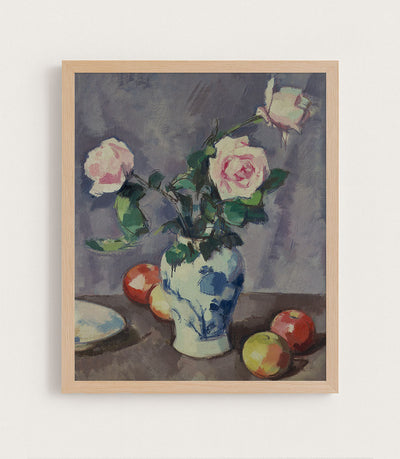 STILL LIFE OF ROSES IN A BLUE AND WHITE VASE - Museum Quality Art
