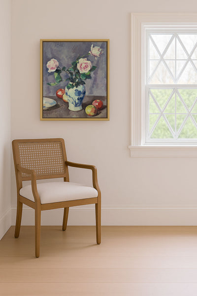 STILL LIFE OF ROSES IN A BLUE AND WHITE VASE - Museum Quality Art
