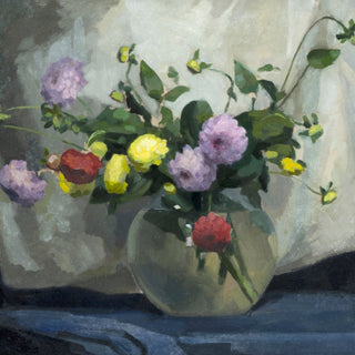 STILL LIFE, POMPOM DAHLIAS