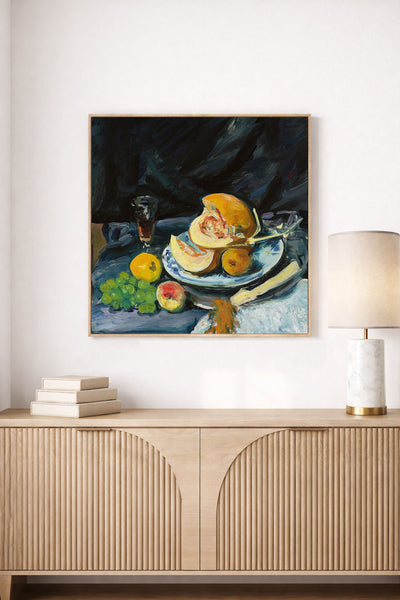 Still Life With Cut Melon, Glass, and Fan