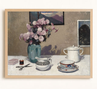 STILL LIFE WITH MAUVE FLOWERS - Museum Quality Art
