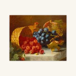 Still Life With Raspberries and a Bunch of Grapes on a Marble Ledge — Primary Image
