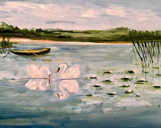 SWANS AT DUSK