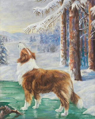 THE ROUGH COLLIE LAD ON A FROZEN POND - Museum Quality Art