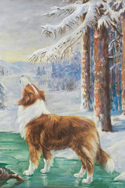 THE ROUGH COLLIE LAD ON A FROZEN POND - Museum Quality Art