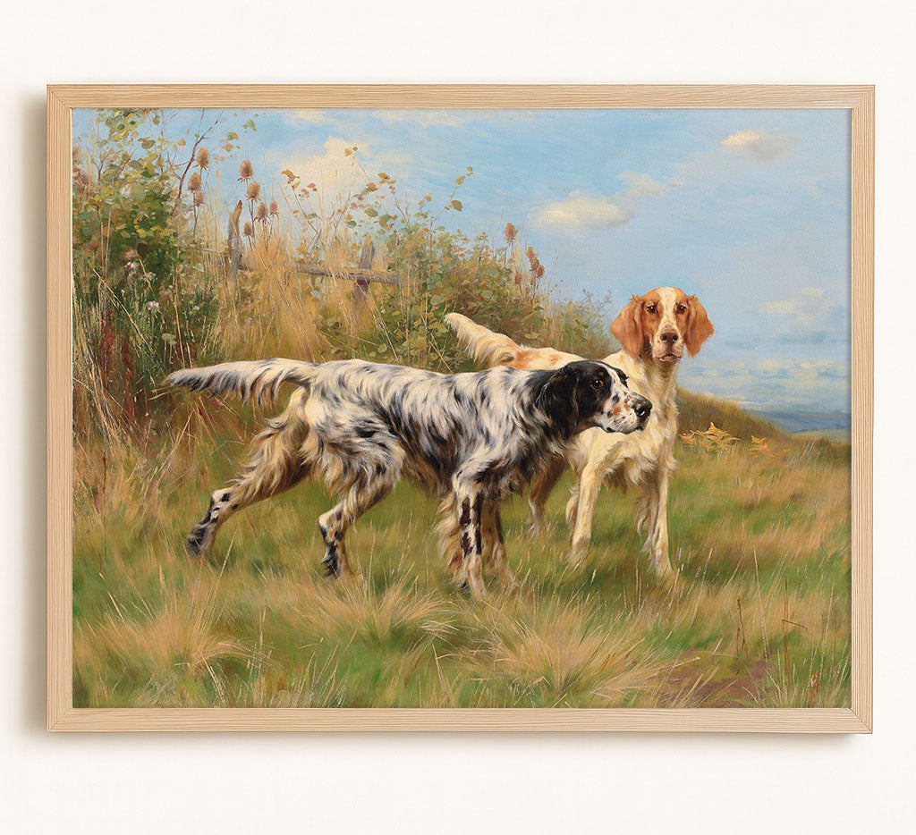 ビンテージ 西ドイツ製 Love story handpainted プレート Two English Setters - English Setters Art Print, Vintage Dog Wall