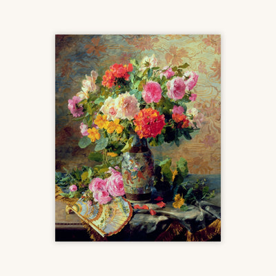 VASE OF FLOWERS AND A FAN — Primary Image