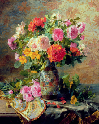 VASE OF FLOWERS AND A FAN