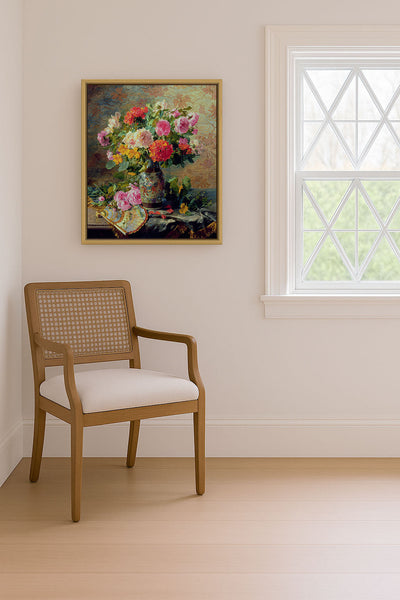 VASE OF FLOWERS AND A FAN - Museum Quality Art