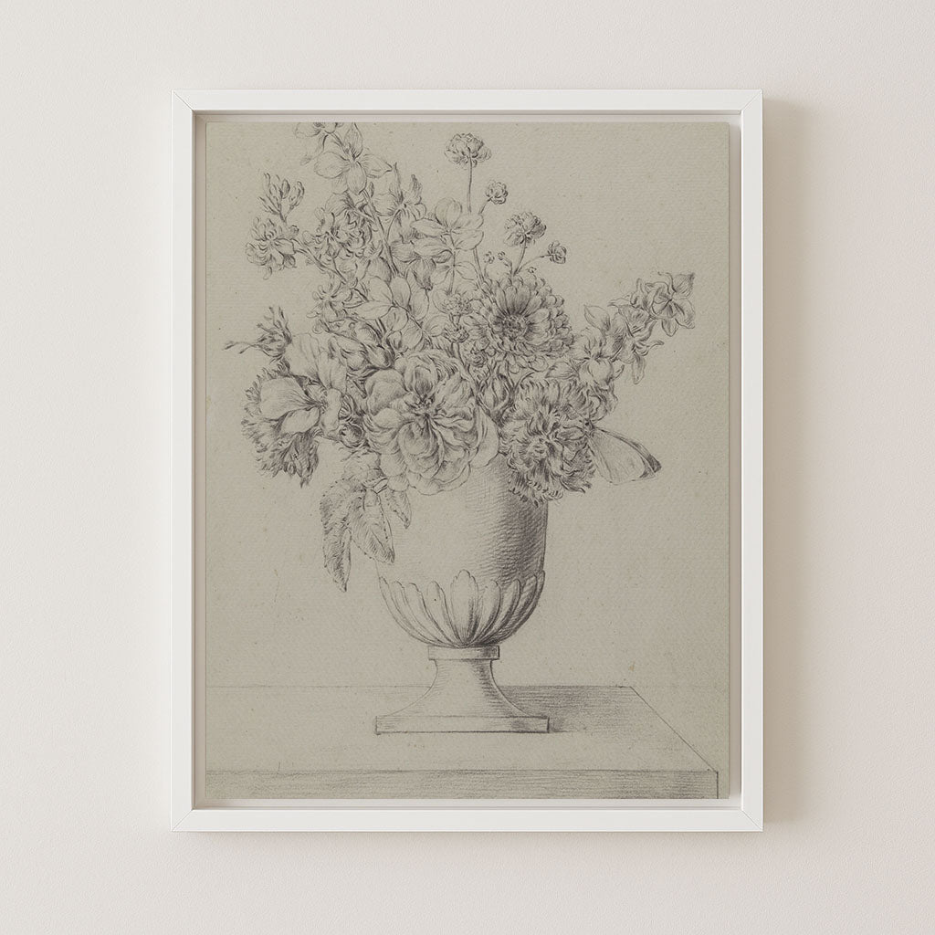 Vase of Flowers Sketch - Vintage Flowers Drawing – Museum Quality Art