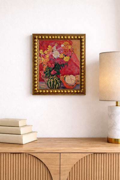 Vase of Geraniums with Melons