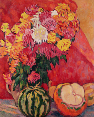VASE OF GERANIUMS WITH MELONS - Museum Quality Art