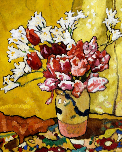 VASE OF TULIPS AND WHITE FLOWERS