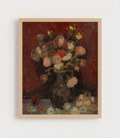 VASE WITH CHINESE ASTERS AND GLAIEULS - Museum Quality Art