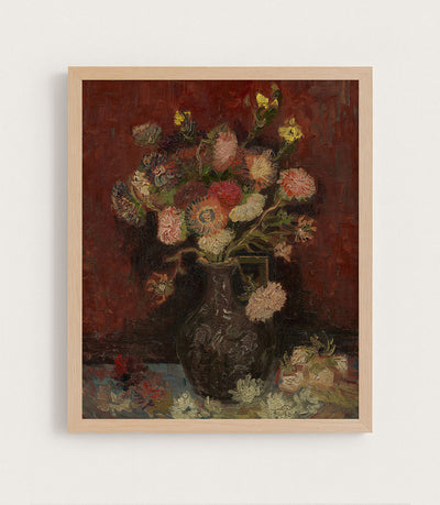 VASE WITH CHINESE ASTERS AND GLAIEULS - Museum Quality Art