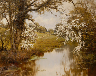 WHERE SPREADING HAWTHORNS GAILY BLOOM - Museum Quality Art