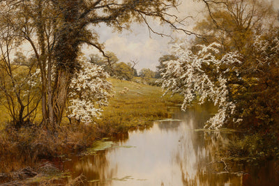 WHERE SPREADING HAWTHORNS GAILY BLOOM - Museum Quality Art