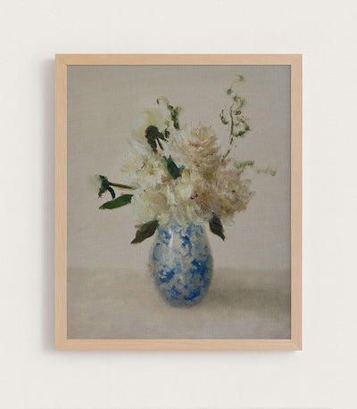 White Floral in a Blue and White Vase