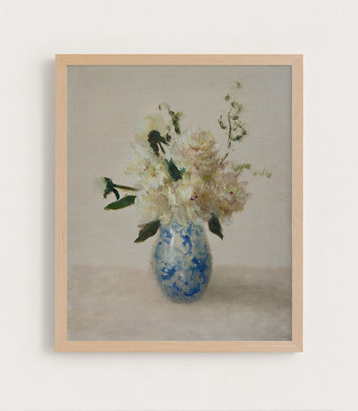 WHITE FLORAL IN A BLUE AND WHITE VASE - Museum Quality Art